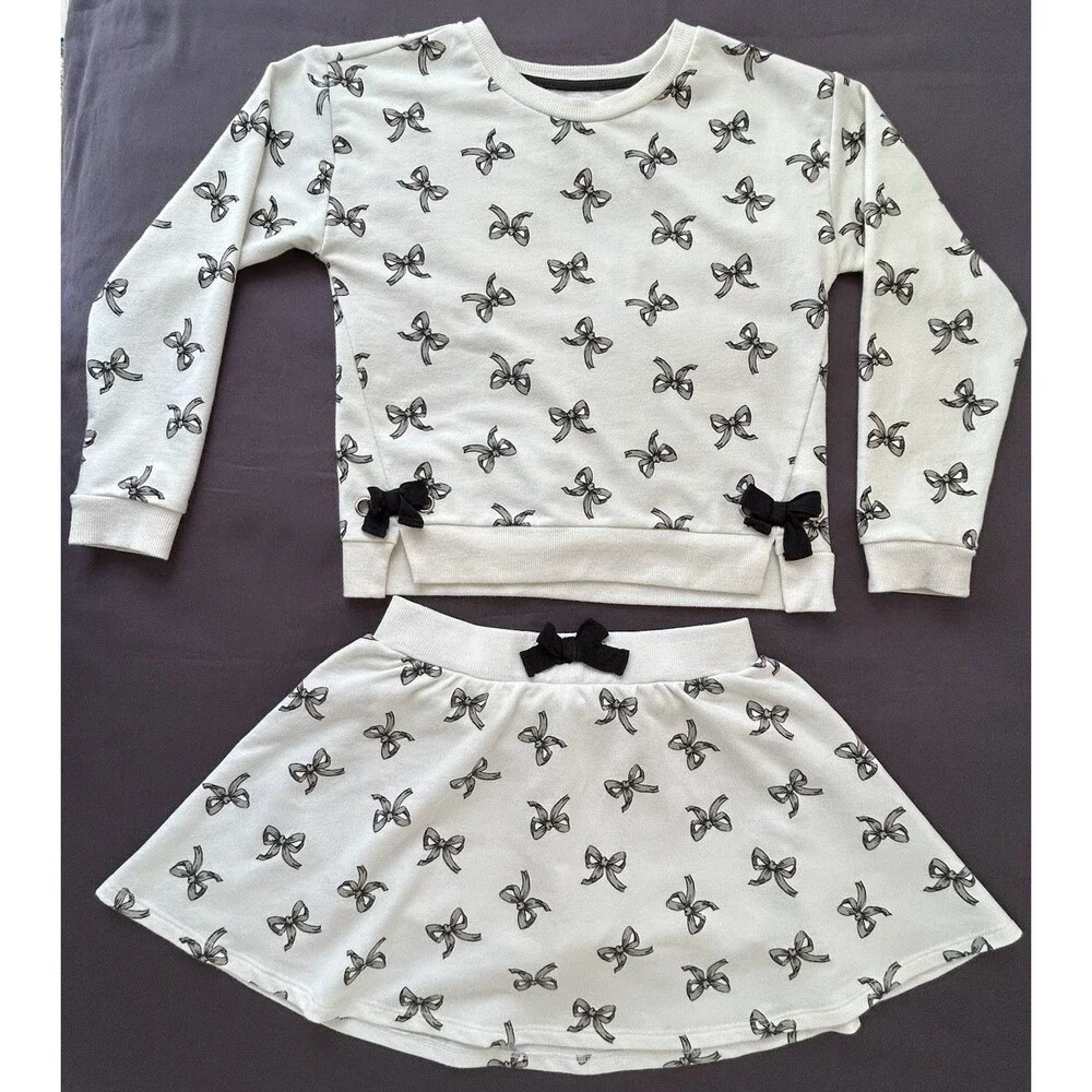Rachel Zoe Girls Bow Sweatshirt Skort Set Size M 7 8 NWOT Outfit Cream